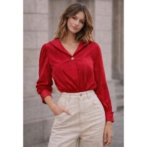 Vintage Francesca by Damon Bodysuit Womens Size 8 Red Silk Lace Retro Classy